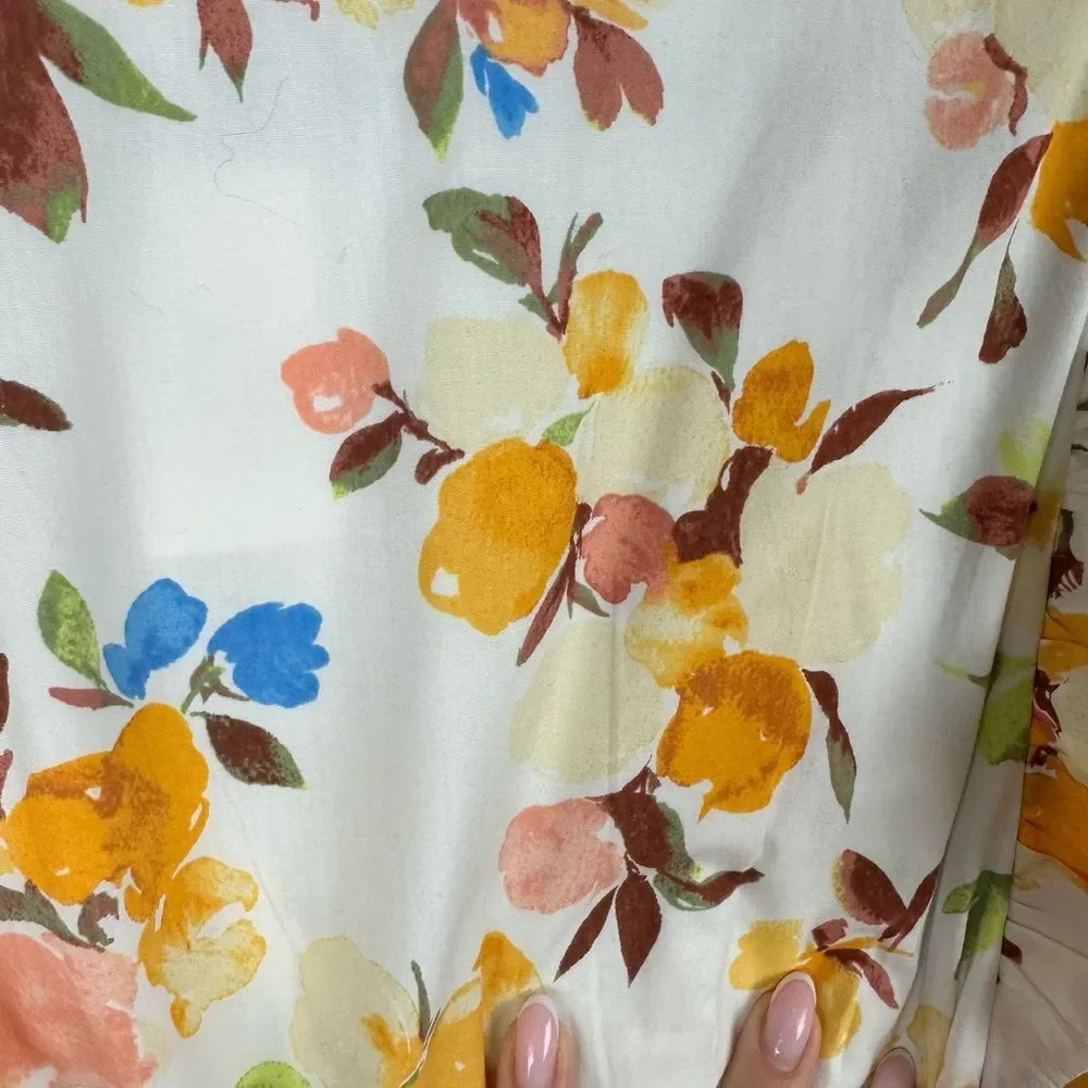 NWT Abercrombie & Fitch Yellow Ruffled Sleeve Floral Cotton Dress sz M